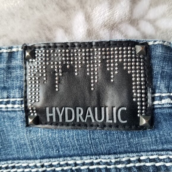 Hydraulic Women's Jeans 3-4 Blue Silver Capri Bling Y2K Rhinestones Embroidered - Picture 7 of 9